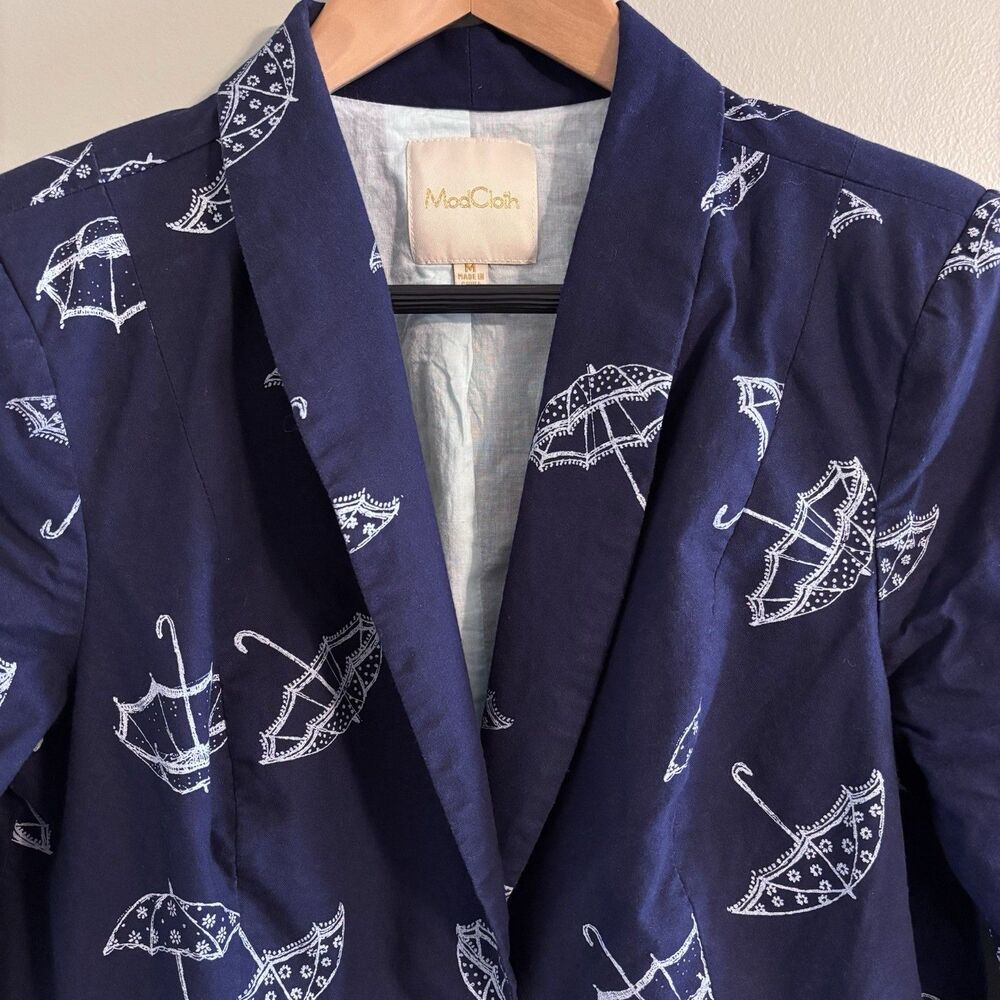 Womens Modcloth Snappy Studies Blazer Jacket Umbrellas Retro Whimsical Playful - Picture 2 of 11
